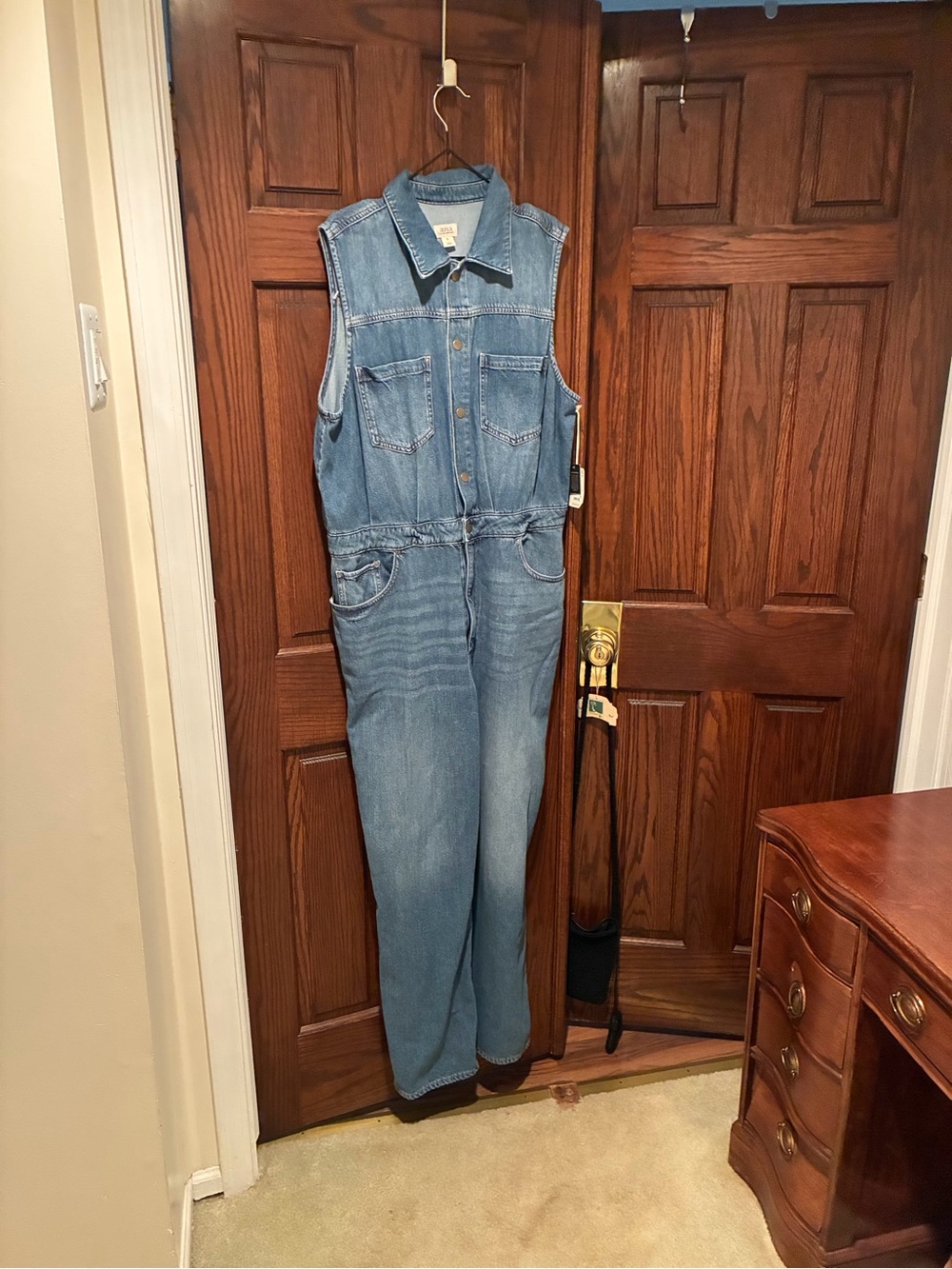 a.n.a Men's Sleeveless Denim Jumpsuit in Light Blue